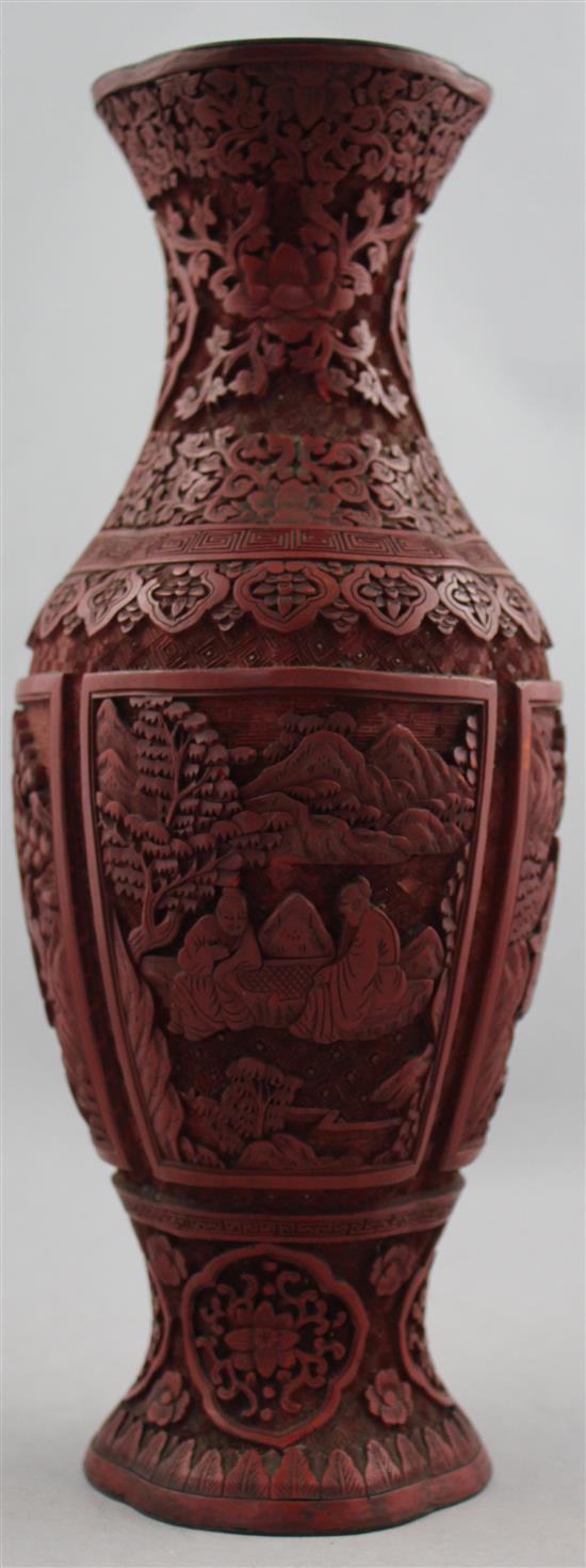 A Chinese cinnabar lacquer vase, 19th century, 31.5cm, later drilled